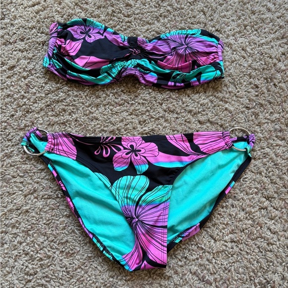 Xhilaration Blue and Purple Bikini Set Tropical Floral Design - Picture 1 of 6